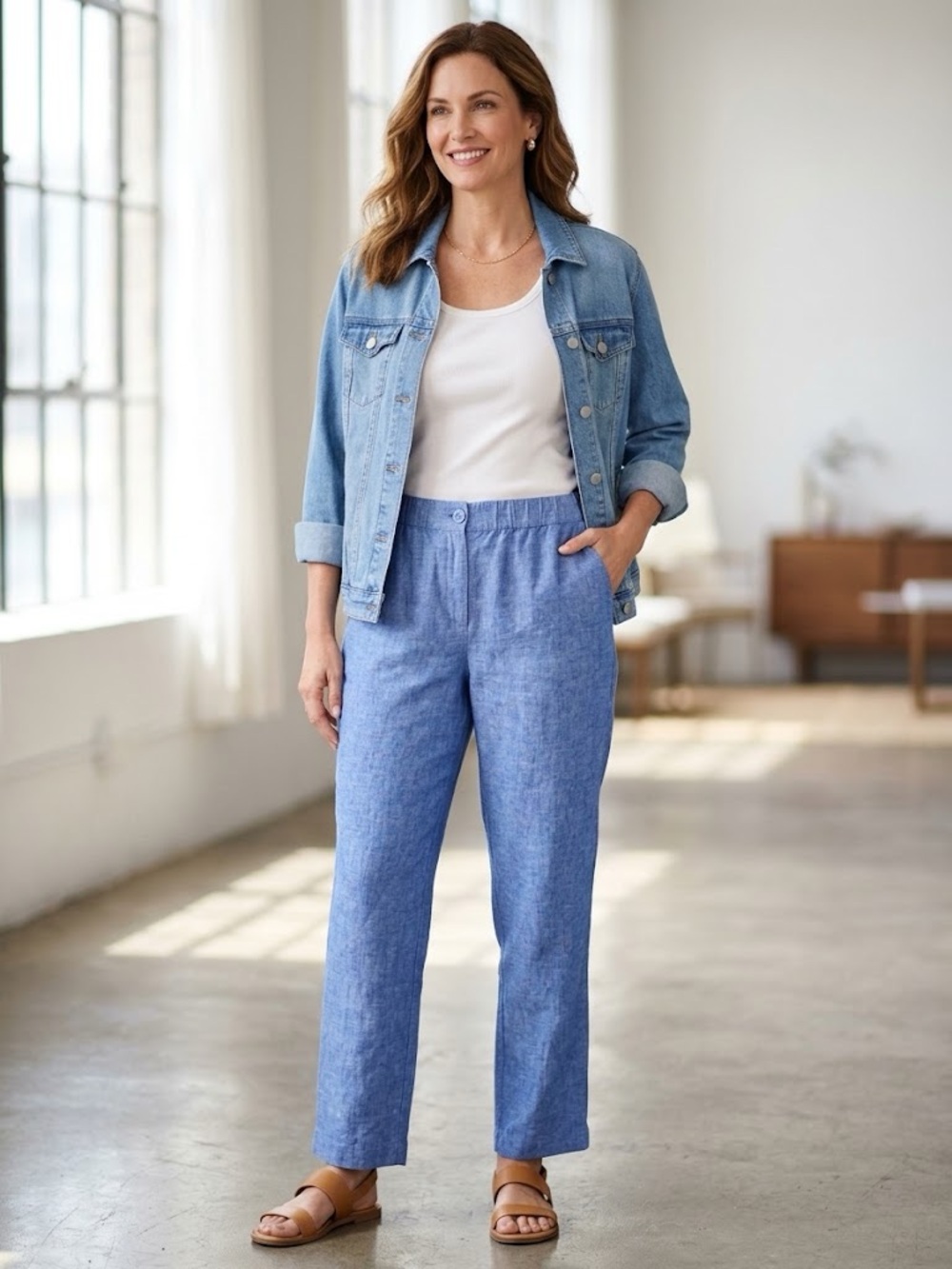 Talbots 100% Linen Blue Wide-Leg Pants Size 2X